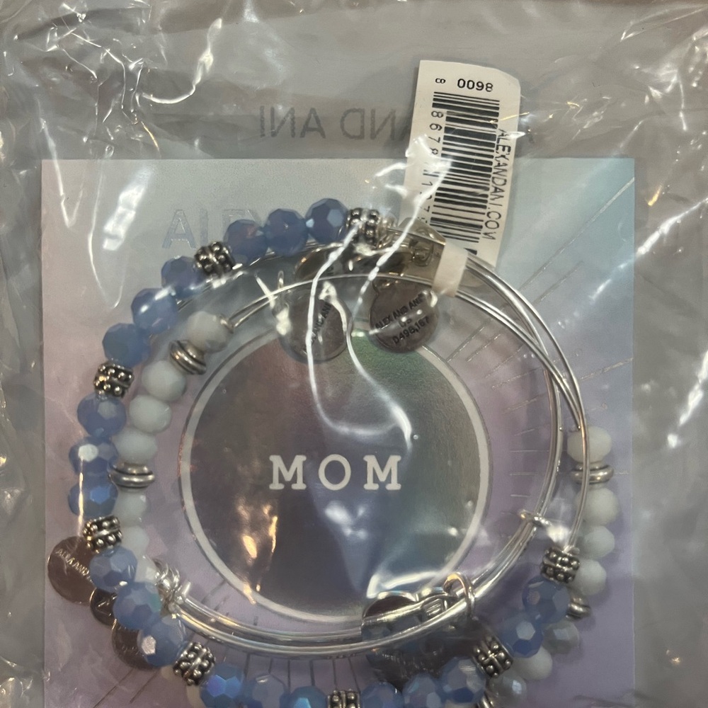 Alex and Ani Silver and Blue Mom Bracelet Set